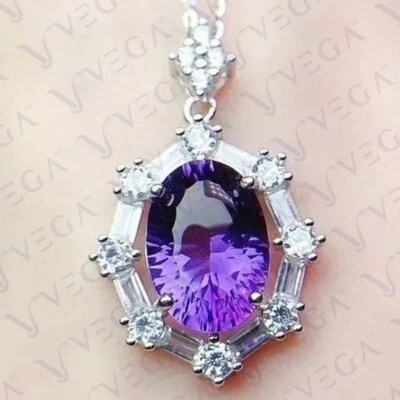 Colgante de diamantes y amatista natural ovalado de 5,30 quilates enchapado en oro blanco de 18 k sin cadena Foto 1 de 4