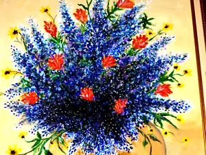 Bluebonnet Royal Bouquet Blu Giallo Rosso TX Vaso Fiori Selvatici Quadro Suslov - Foto 1 di 12