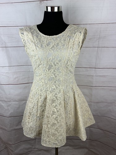 OFF WHITE Abito LagunaMoon aderente e svasato in pizzo floreale XS S bianco sporco ricamato con cerniera