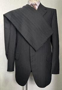 Men’s 1950s 1960s Grey Striped Wool Suit Vintage French 44 Large - Picture 1 of 13