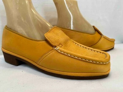 7.5 M De Colección Años 70 NOS PANTUFLAS Zapatos Mocasín Piel de Ciervo Dorado Sin Cordones Para Mujer Foto 1 de 4