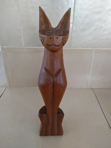 Katze Teakholz Dekofigur Sammlerobjekt 37,5cm - Bild 1 von 4