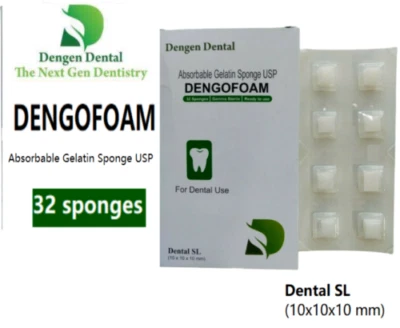 Dengen Dengofoam Absorbable Gelatin Sponge USP 32 Sponges 10x10x10mm For Dental.