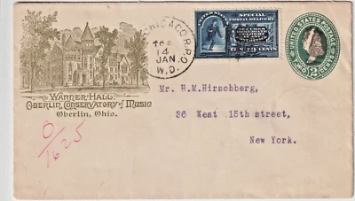 1897 NY & Chicago RPO  advt Warner Hall Oberlin Observatory Music OH (i124) - Image 1 of 2