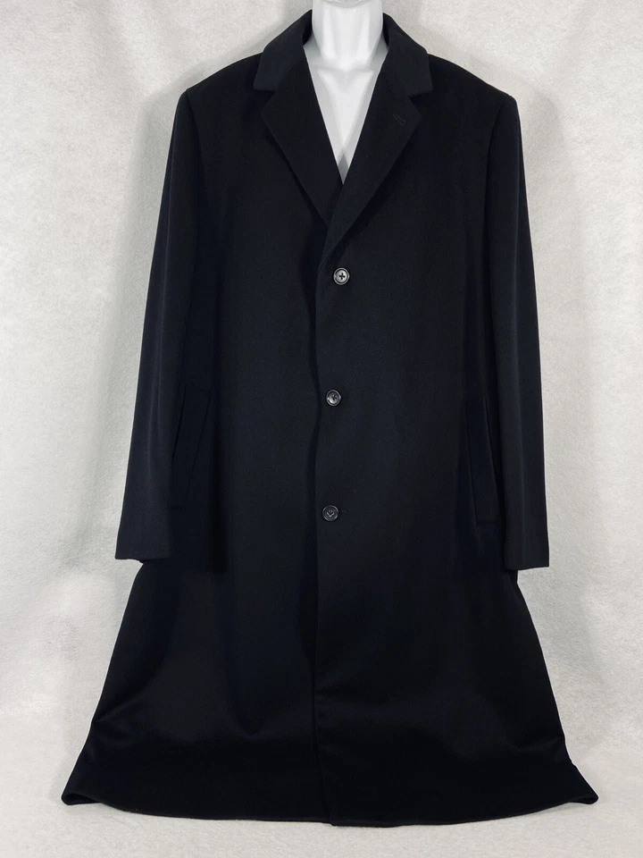 John W Nordstrom Trench Coat Mens 50L Black Overcoat Cashmere Wool Blend NWOT - Image 1 of 4