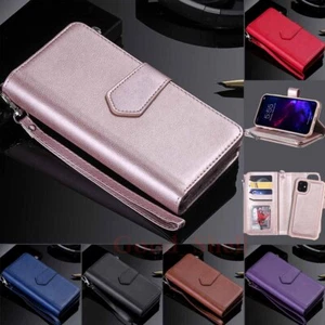 For iPhone 16 15 14 13 12 11 XS SE 7 8 Plus Detachable Wallet Leather Case Cover - Picture 1 of 60