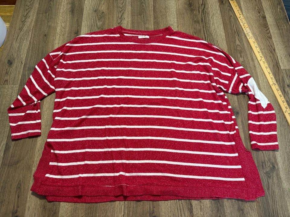 Camisa Maurices, Para Mujer Talla 1X, Blanco Rojo, Rayas, Camisa Manga Larga Foto 1 de 4