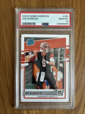 Donruss Joe Burrow RC Bengals 2020 clasificación novato #301 PSA 10 GEMA como nuevo Bengals Foto 1 de 2