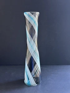 Vtg Murano Style Art Glass Vase Blue Brown White Filagrana 14.5” Dino Martens? - Picture 1 of 15