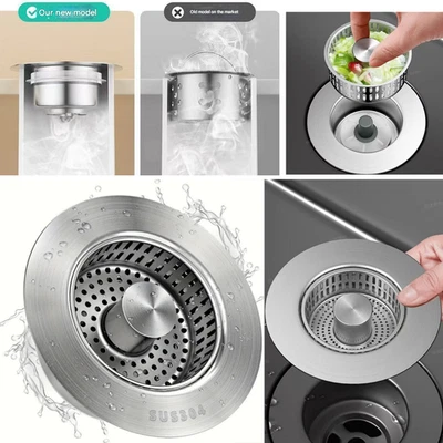 1 pieza Acero Inoxidable 3 en 1 Fregadero Drenaje Colador Entrenador Tapón Cesta de Drenaje Foto 1 de 4