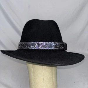 Dorfman Pacific 100% Wool Felt Hat Black Size Large USA Silver Removable Band - Picture 1 of 10