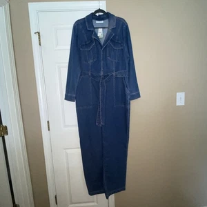 Tuta Lane Bryant donna blu denim jeans utility gamba dritta manica lunga 18L - Foto 1 di 10