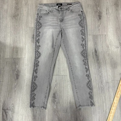 Jeans Earl Jean ajustados al tobillo para mujer 8 grises elásticos bordados estampados pierna denim Foto 1 de 4