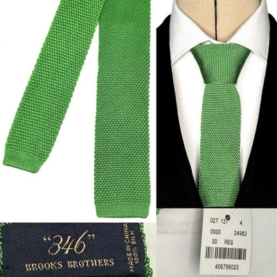 346 Brooks Brothers Navidad Tejido Cuello Seda Corbata Cuadrada 2 3/8 x57 Verde Vacaciones Foto 1 de 4