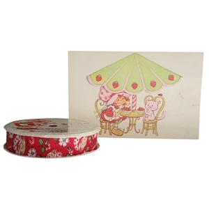 VTG 80s Strawberry Shortcake Christmas 7/8" Ribbon & Note Card Offray Stationery - Picture 1 of 11