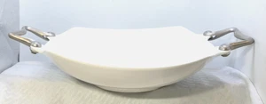 Fruta grande de vidrio blanco/tazón para servir con asas plateadas - Imagen 1 de 11