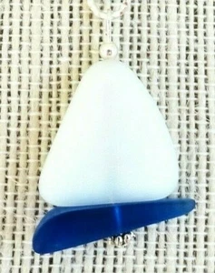 SAILBOAT handmade Sea glass jewelry WHITE sail w NAVY hull nautical necklace  - Picture 1 of 3