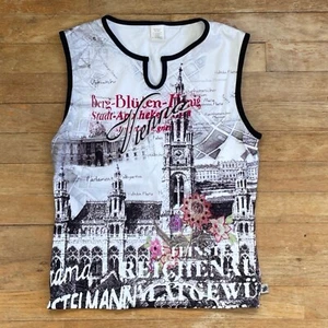 Vintage Sleeveless Top Austria Scenes Stretch Tank 1990s Self Bra Size Medium - Picture 1 of 4