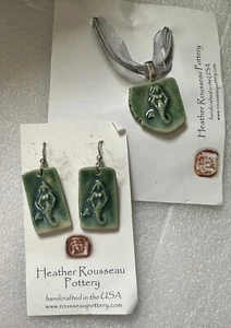 Heather Rousseau Pottery Earrings & Necklace Set Mermaid - Picture 1 of 6