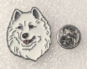 Samoyed Dog White Enamel Silver Alloy Tie Tac Lapel Pin Brooch Jewelry