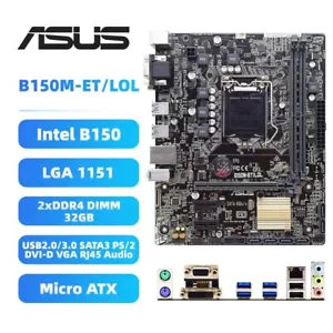 LGA1151 Motherboard ASUS B150M-ET/LOL Intel B150 DDR4 for Intel Core i7/i5/3 CPU - Picture 1 of 10