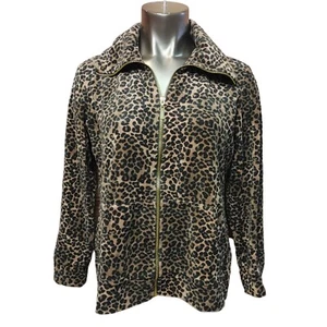 Style & Co. Sport Women's Petite Long Sleeve Zip Up Leopard Sweater Jacket PL - Picture 1 of 3