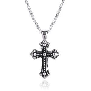 Mens Biker Catholic Cross Pendant Necklace For Men Ashes Stainless Steel - Picture 1 of 5