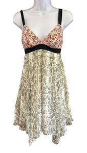 Johnny Martin Floral Snakeskin Print Sleeveless Baby Doll Dress Tie Waist Y2K - Picture 1 of 8