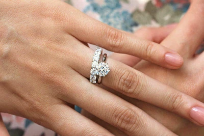 Simulated 2CT White Round Sapphire Anniversary Eternity Ring Set In 935 Silver - Image 1 of 4