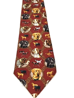 Vtg 2004 Eagle Silk Necktie Lab Spaniel Retriever Dogs Jon Q Wright & Artists - Image 1 of 4