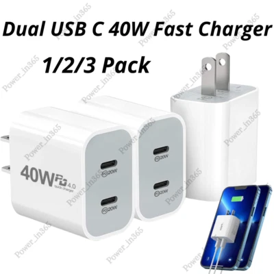 40W Fast Charger Block USB C Type C Wall Power Adapter For iPhone 15 14 13 12 11 - Image 1 of 4