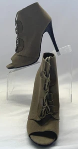 ELLE Vaughn Olive Green Peep Toe Lace-Up High Heel Booties, Canvas~Size 7.5 - Picture 1 of 6