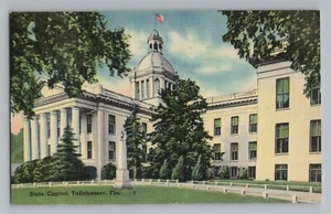 Tallahassee Florida FL State Capitol Building Bandera de Estados Unidos Lino Postal 1944 - Imagen 1 de 2