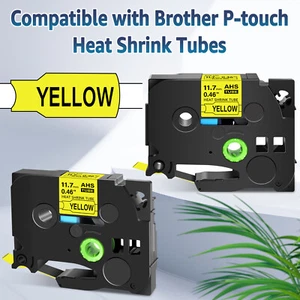 2PK For brother P-Touch HSe-631 Shrink Ratio 2:1 Yellow Heat Shrink Tube 11.7mm - Picture 1 of 24