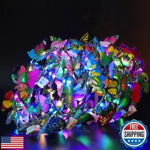20 Pcs Light Up Headband - Colorful Butterfly LED Headband Flower Crowns Butt - Picture 1 of 5
