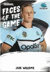 2019 Nrl Traders Faces of the Game (FG16) Jack WILLIAMS Sharks - Picture 1 of 1