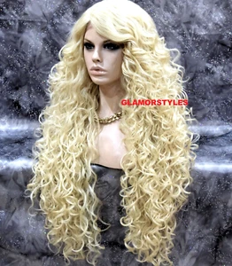 LACE FRONT FULL WIG EXTRA LONG LAYERED CURLY SIDE PART BLEACH BLONDE #613 NWT - Picture 1 of 9