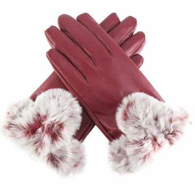 Women's Lambskin Leather Touch Screen Gloves With Fur Ladies Warm Winter Driving - Image 1 of 4