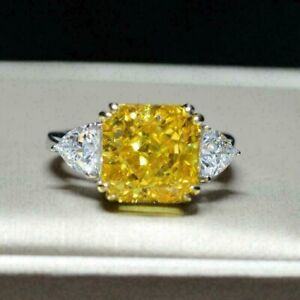 3 Carat Lab Created Citrine Women's Engagement Ring White Gold Plated Silver