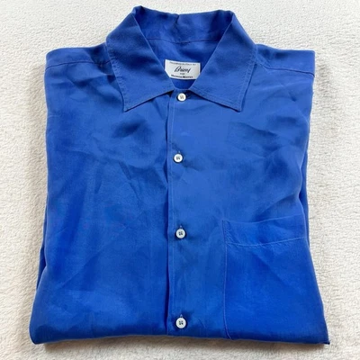 Brioni Shirt Mens Large Short Sleeve Solid Navy Rayon Italy Neiman Marcus - Image 1 of 4