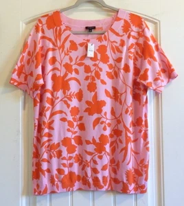 NWT'S $70 Talbots Floral Pullover Women's Sweater Pink & Orange SZ 1X - Picture 1 of 5