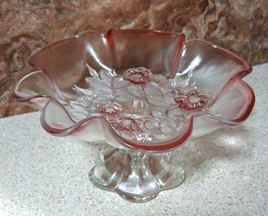Vintage Mikasa Rosella Pink Satin Ruffled Edge Raised Rose Candy Dish 8" - Picture 1 of 3