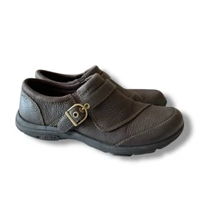 Zapatos Merrell para mujer talla 8 zuecos de puntada de lencería sin cordones planos de cuero marrón oscuro - Imagen 1 de 12