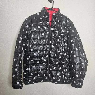 Minnie Mouse black polka dot Puffy Jacket Reversible full zip red Size large  - Image 1 of 4