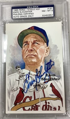 Enos Slaughter Signed Perez Steele Postcard Baseball Cards Autograph PSA/DNA 8 - Image 1 of 2