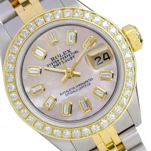 Rolex Datejust Damen Bicolor Gold Stahl Rosa Perlmutt Baguette Uhr - Bild 1 von 13