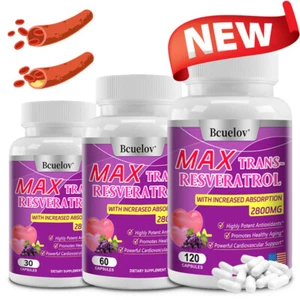 MAX TRANSRESVERATROLO CON MAGGIORE ASSORBIMENTO 2800MG Antiossidanti Invecchiamento Sano - Foto 1 di 13