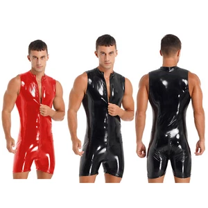 Freebily Men's Sexy Bodysuit Sleeveless Patent Leather Jumpsuits Zipper AU - Picture 1 of 29