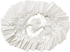 200 White Price Display Tags with String for Jewelry, Clothing - 1.38 x 0.87 Inc - Picture 1 of 6