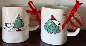 Peanuts Rae Dunn Snoopy & Woodstock CHRISTMAS CHEER & LET IT SNOW 18 oz  Mug Set - Picture 1 of 5